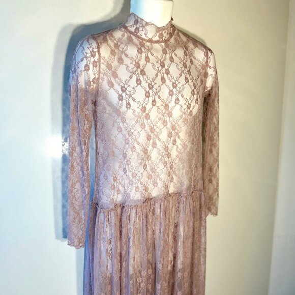 Intimately Free People SZS Lilac Lace Sheer Dress Layering Boho Fairy Romantic - Picture 2 of 9
